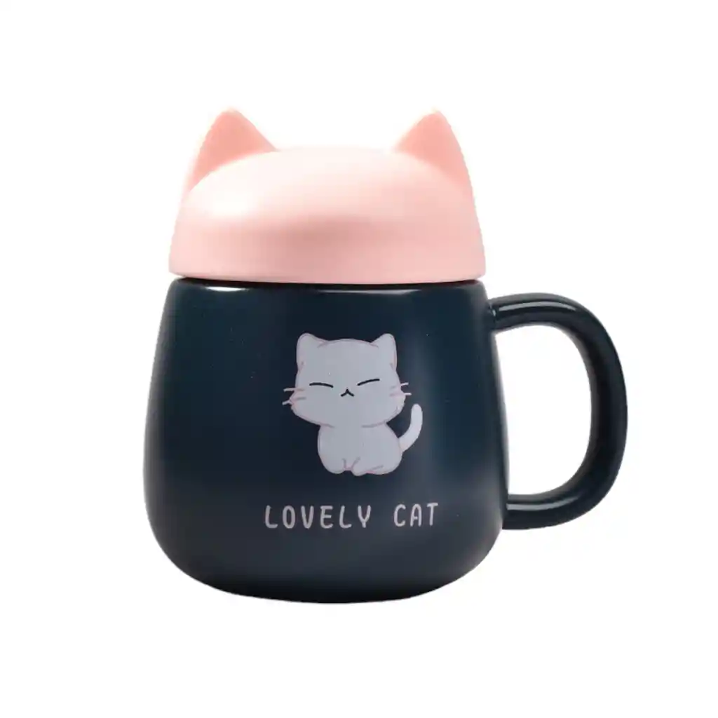 Mug De Gato Ceramica Pocillo Con Tapa