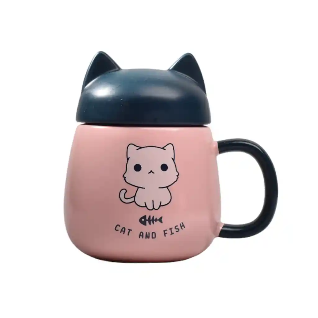 Mug De Gato Ceramica Pocillo Con Tapa