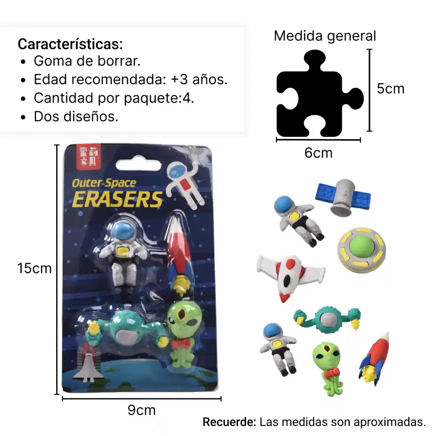 Set X 4 Borradores Con Forma De Astronauta X 3 Set Niño Niña