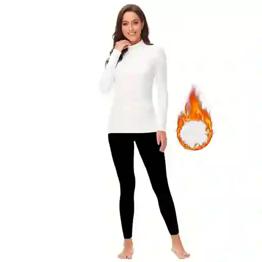 Legging Y Camiseta Mujer Interior En Fleece Blanco Y Negro