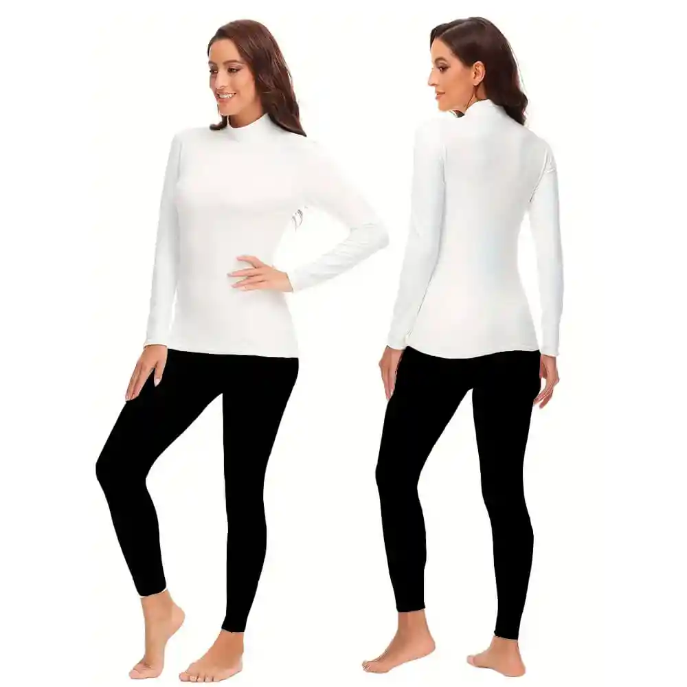 Legging Y Camiseta Mujer Interior En Fleece Blanco Y Negro