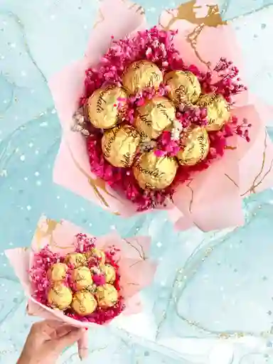 Ramo Buquet De Chocolates Coquette Con 8 Chocolates Y Flores Amarillas - Feliz Día - Feliz Cumpleaños