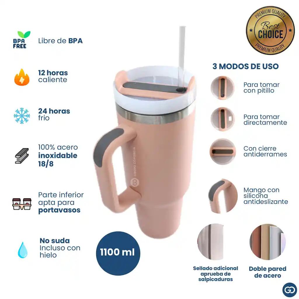 Vaso Termo Mug Stan 1 Litro Para Calor Frio Premium Portable