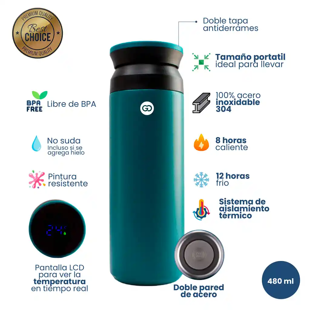 Termo Led Acero Inoxidable Indicador Led 480ml Stan Premium