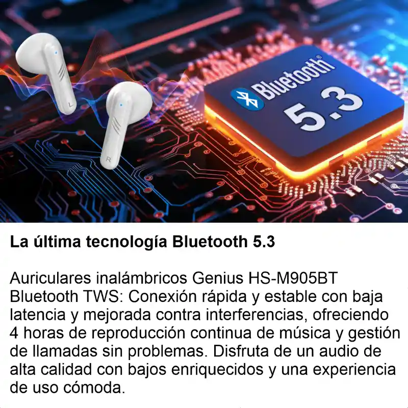 Auriculares Manos Libres Bluetooth 5.3 Genius Hs-m905bt, Wht