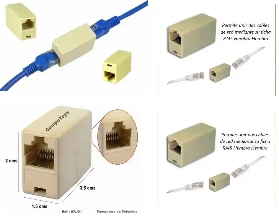 Adaptador Union Rj45 Para Extender Cables De Red Cat 5 Y 6