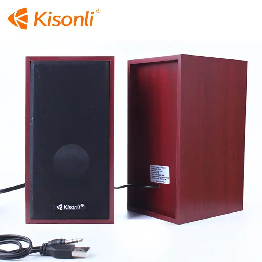 Parlantes Multimedia Kisonli En Madera Para Pc Plug 3.5/usb 3w X 2