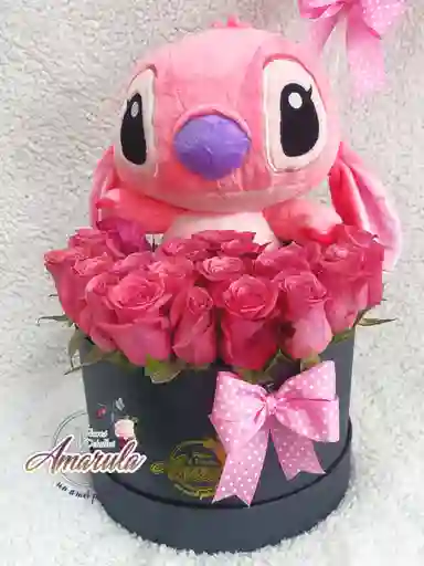 Caja De Rosas Con Angel (stitch).