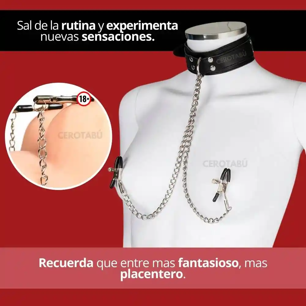 Collar Y Pezoneras Bondage Fetiche Sado Bdsm Juguete Sexual