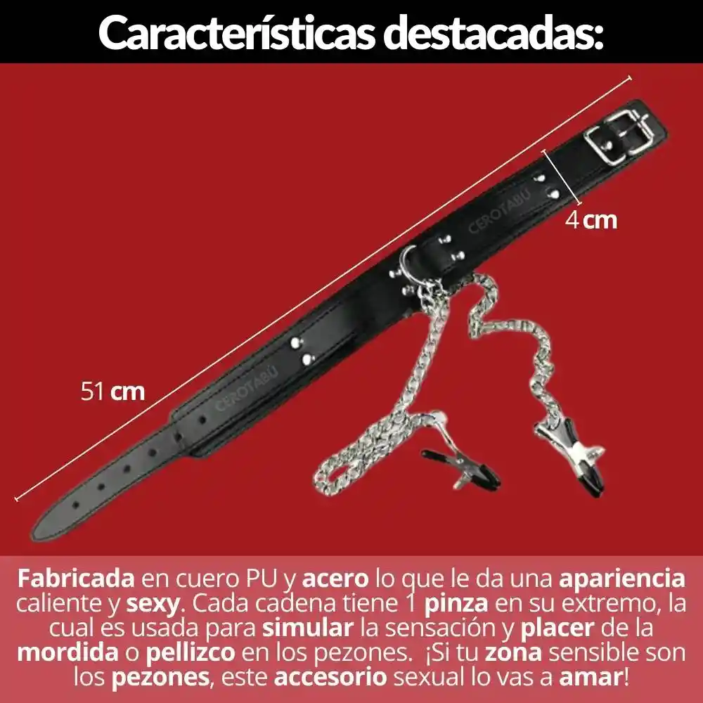 Collar Y Pezoneras Bondage Fetiche Sado Bdsm Juguete Sexual