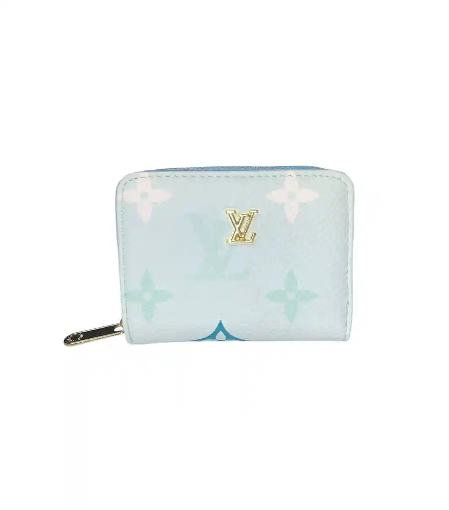 Billetera Mujer Pequeña Logo Cuerina Color Azul Claro Mujer - Ancho 11.5cm X Alto 9cm Belleza, Monedero, Plata, Bolsa, Viaje, Bolso, Dinero, Regalo, Amor, Feliz, Dia, Cumpleaños, Cartera