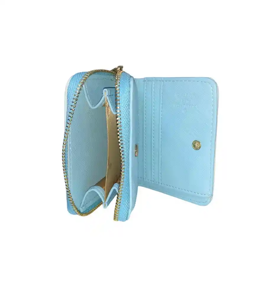 Billetera Mujer Pequeña Logo Cuerina Color Azul Claro Mujer - Ancho 11.5cm X Alto 9cm Belleza, Monedero, Plata, Bolsa, Viaje, Bolso, Dinero, Regalo, Amor, Feliz, Dia, Cumpleaños, Cartera