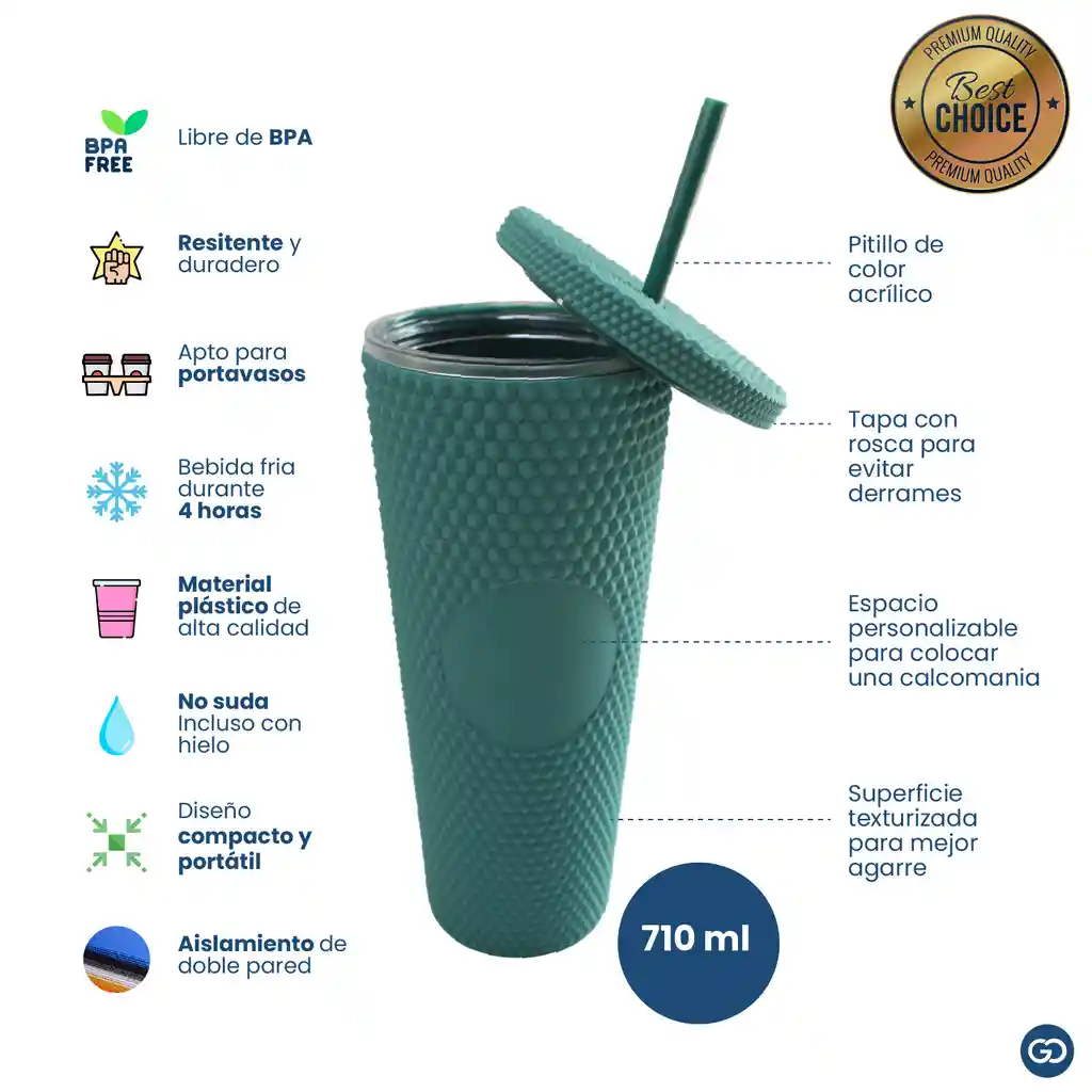 Vaso Pitillo Premium 710ml Texturizado Stan Libre De Bpa