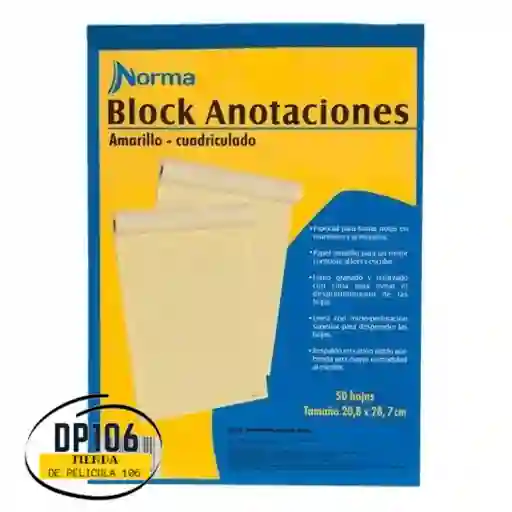 Block Anotaciones Amarillo Cuadriculado X 50 Hojas
