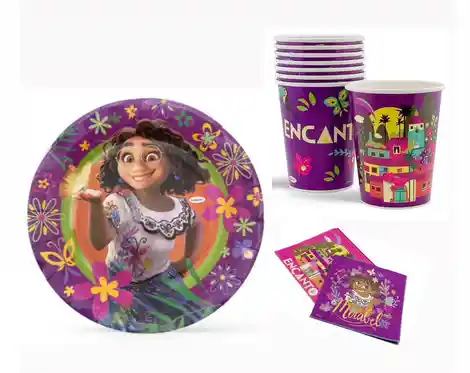 Set Platos, Vasos Y Servilletas X8 Infantil Encanto