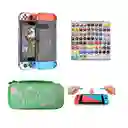 Estuche Animal Crossing + Vidrio + Acrílico + 2 Grips Para Nintendo Switch
