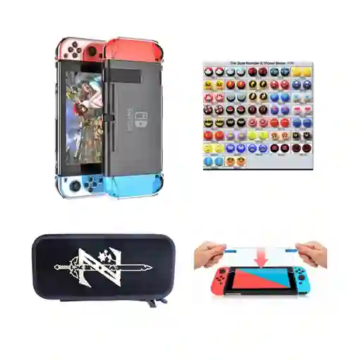 Estuche Zelda + Vidrio + Acrílico + 2 Grips Para Nintendo Switch