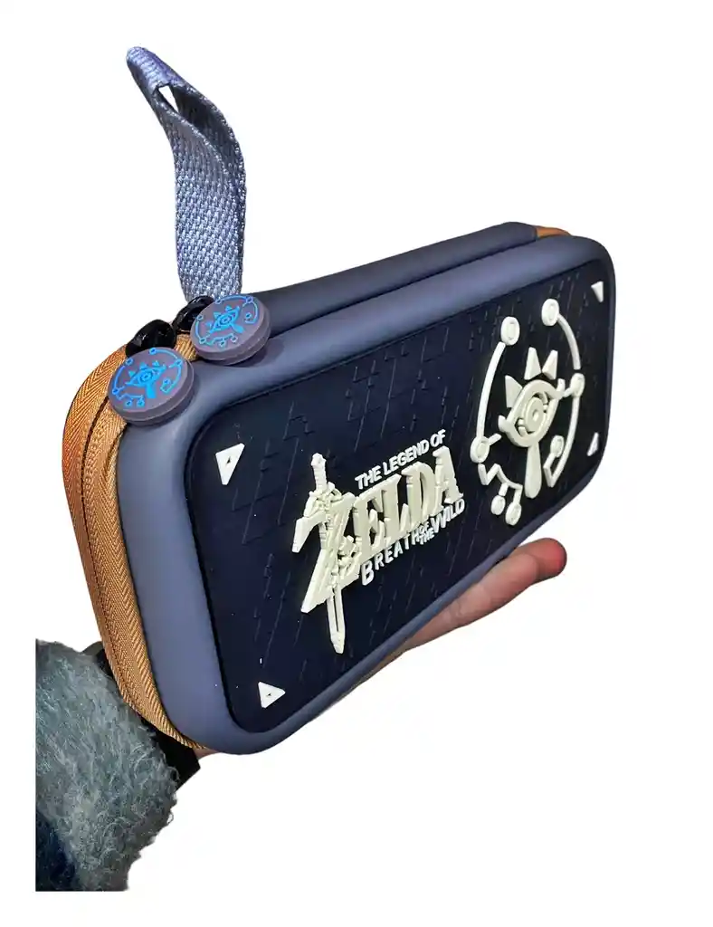 Estuche Zelda Botw + Vidrio + Acrílico + 2 Grips Para Nintendo Switch
