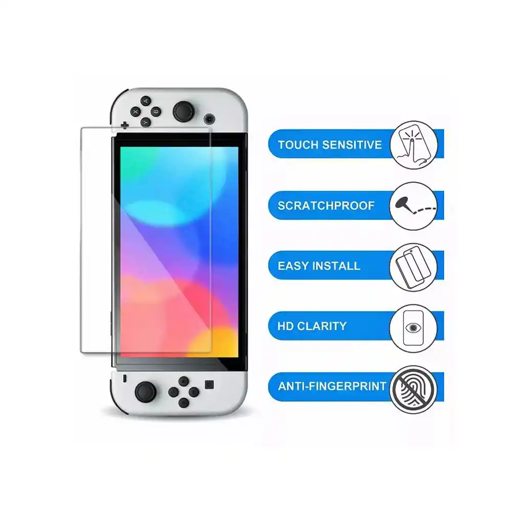 Estuche De Mario 35+ Vidrio Templado + Acrílico Protector + 2 Grips Para Nintendo Switch Oled