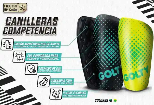 Canillera Golty Competición Shin Guard Media Protectora/ngr-vrd/talla:m