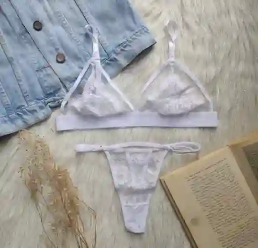 Conjunto Ropa Interior En Encaje Con Trasnparencia Lenceria