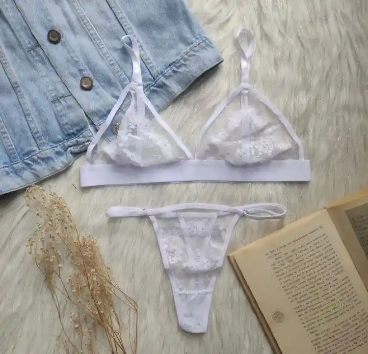 Conjunto Ropa Interior En Encaje Con Trasnparencia Lenceria