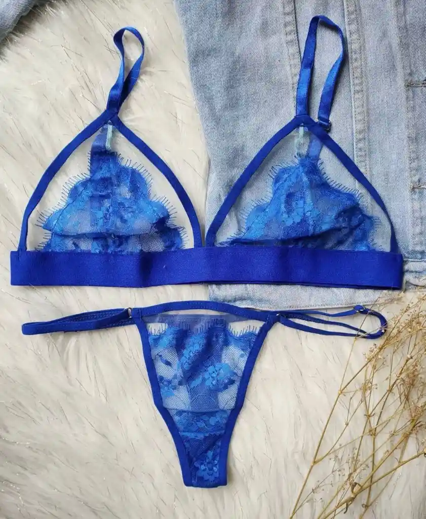 Conjunto Ropa Interior En Encaje Con Trasnparencia Lenceria