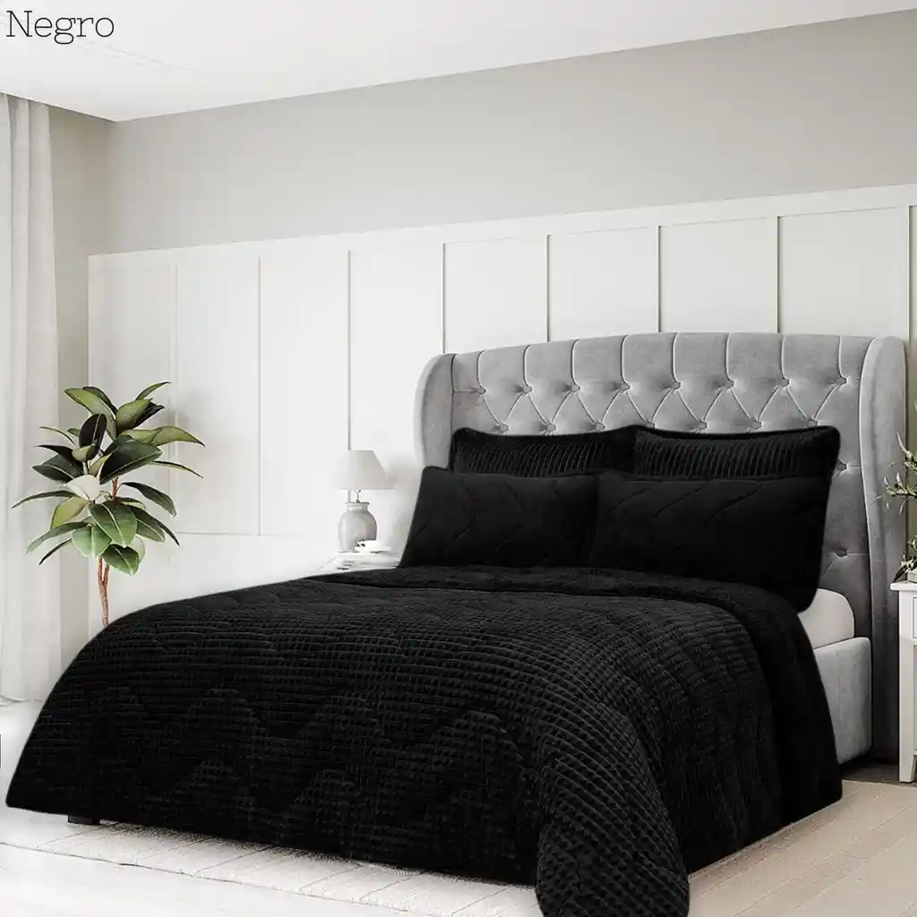 Edredón Royal Sherpa Ovejero Negro Cama Doble