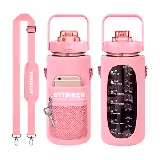 Termo Sttriker 2l Agua Bolso + Funda Maleta Motivacional Rosa