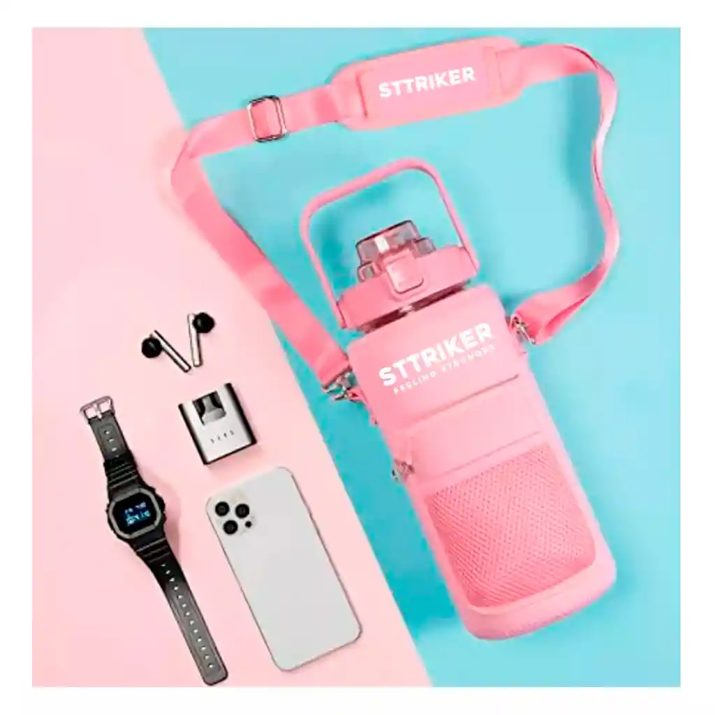 Termo Sttriker 2l Agua Bolso + Funda Maleta Motivacional Rosa