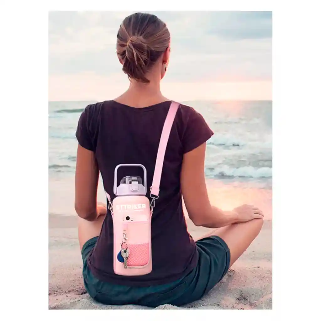 Termo Sttriker 2l Agua Bolso + Funda Maleta Motivacional Rosa