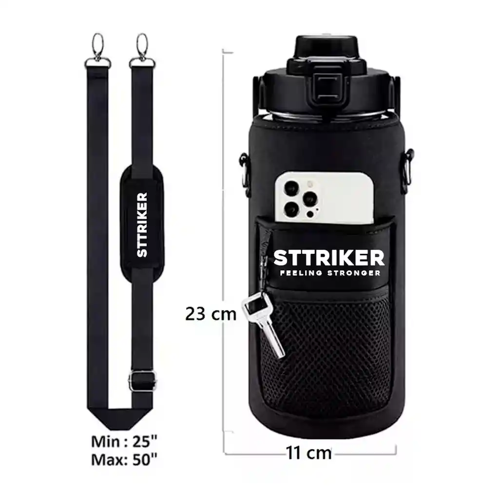 Termo Sttriker 2l Agua Bolso + Funda Maleta Motivacional Negro