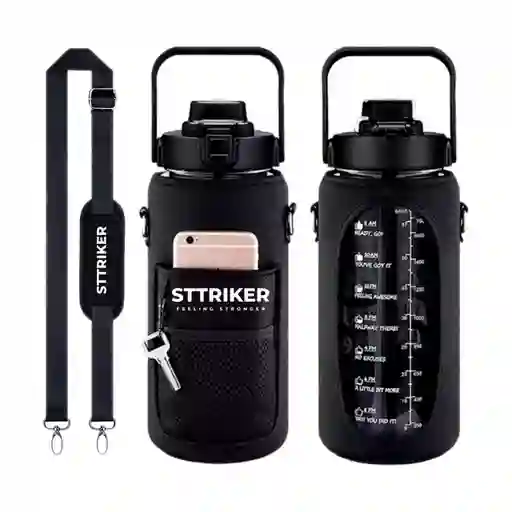 Termo Sttriker 2l Agua Bolso + Funda Maleta Motivacional Negro