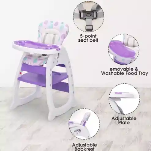 Silla De Comer De Bebe 3 En 1 Comedor Escritorio Mecedor Rosa