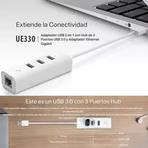 Hub Usb 3.0 2en1: 3 Usb + 1 Ethernet Gigabit, Tp-link Ue330