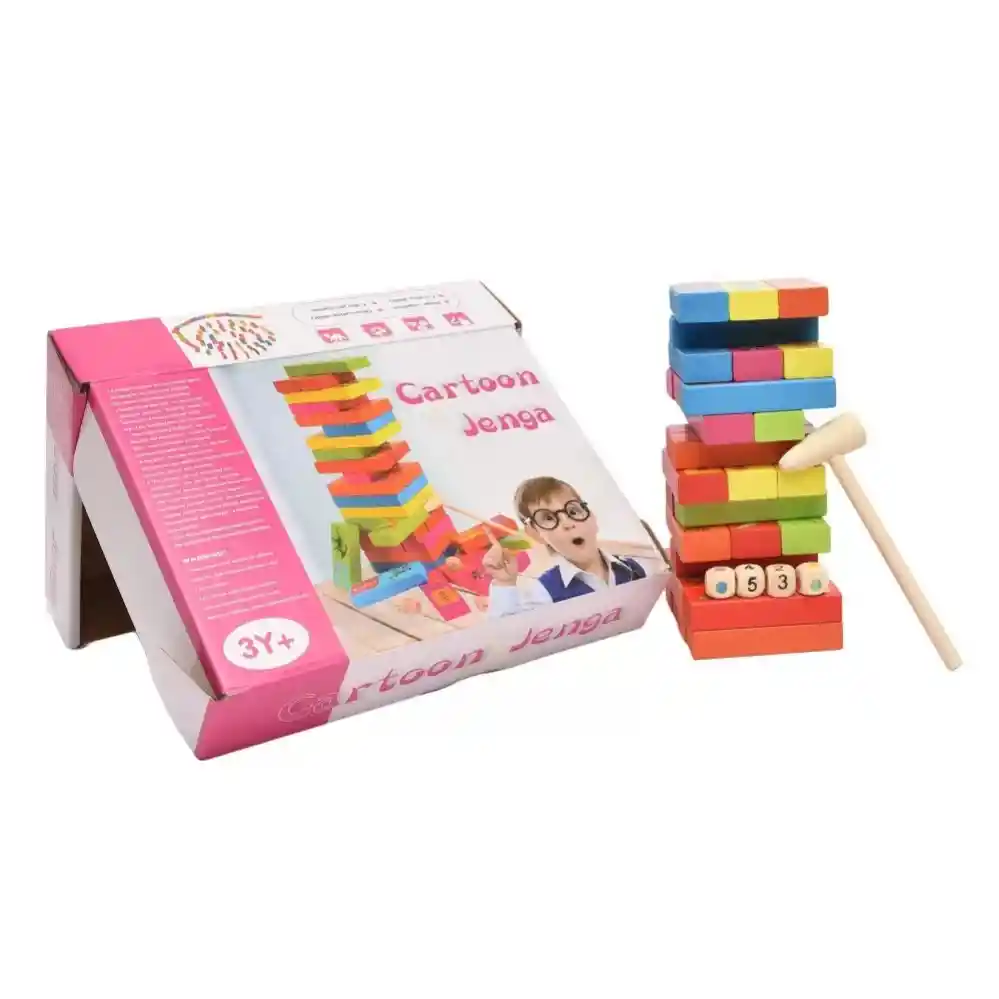 Jenga Multifuncional De Dibujos Animados De Madera De Colores Para Niños