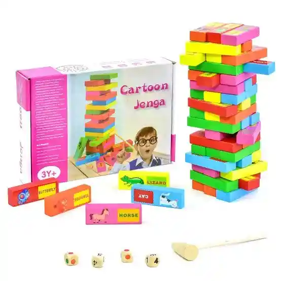 Jenga Multifuncional De Dibujos Animados De Madera De Colores Para Niños