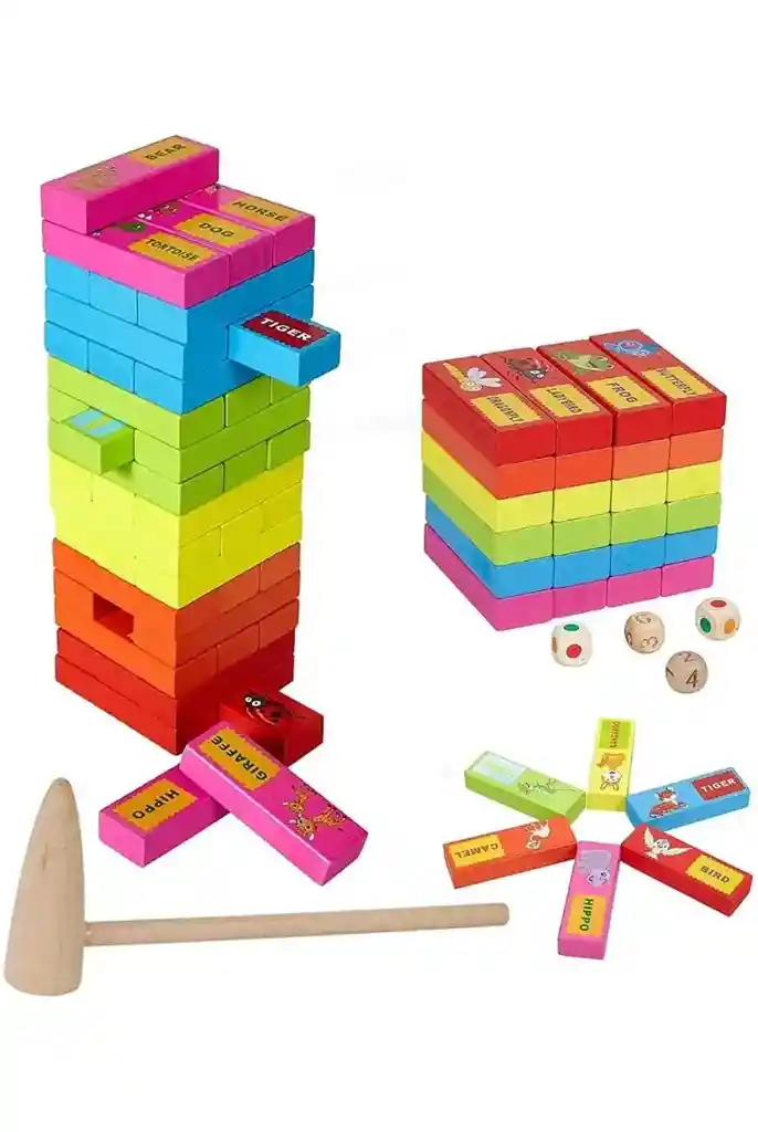 Jenga Multifuncional De Dibujos Animados De Madera De Colores Para Niños