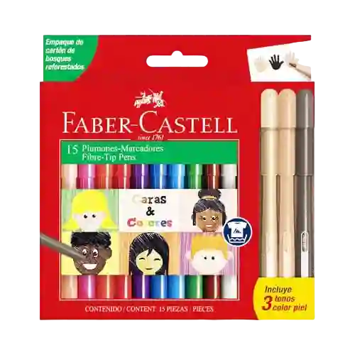 Plumones-marcadores Faber Castell Caras Y Colores X 15und (incluye 3 Tonos Piel)
