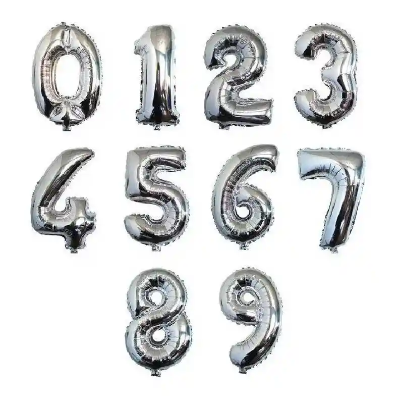 Globos En Numeros Metalizados Color Plata-cumpleaños 30 Cm