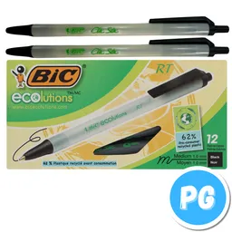 Caja De Esfero Bic Retractil X12 Unds Negro Ecologico Ecolutions 62% Plastico Reciclado