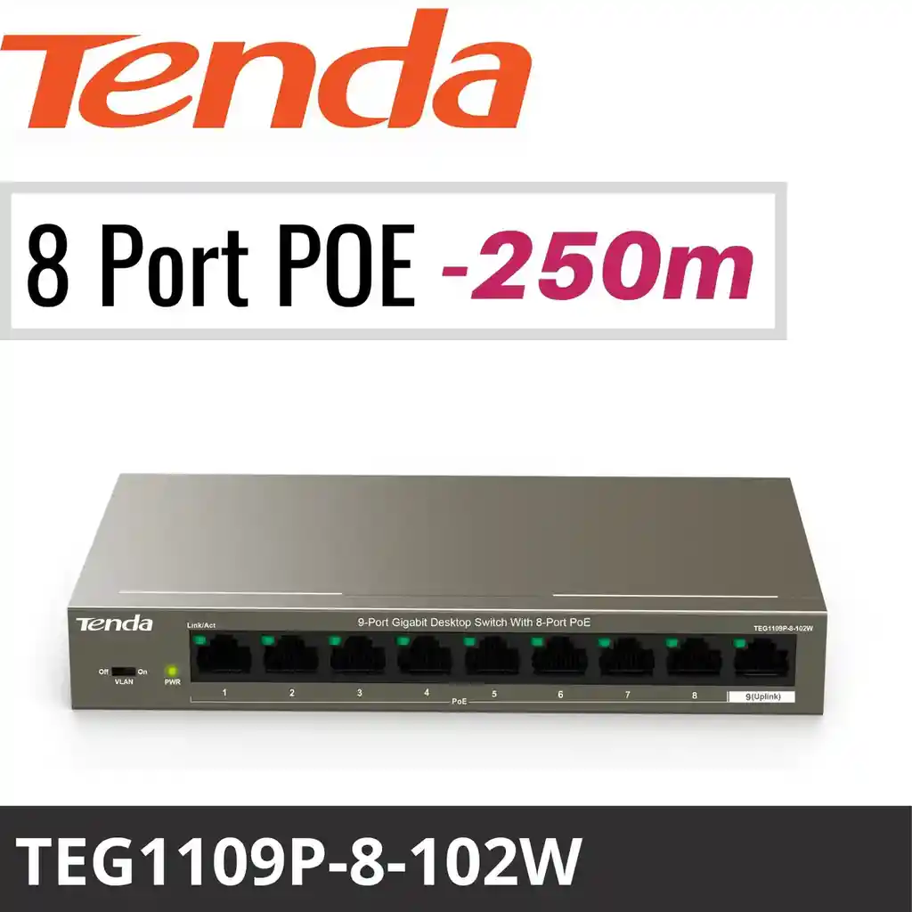 Switch Tenda Teg1109p-8-102w Gigabit Con 8 Puertos Poe