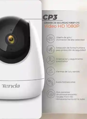 Cámara Seguridad Tenda Wifi 360 Micrófono Y Altavoz 2mp 1080 Vision Nocturna Cp3