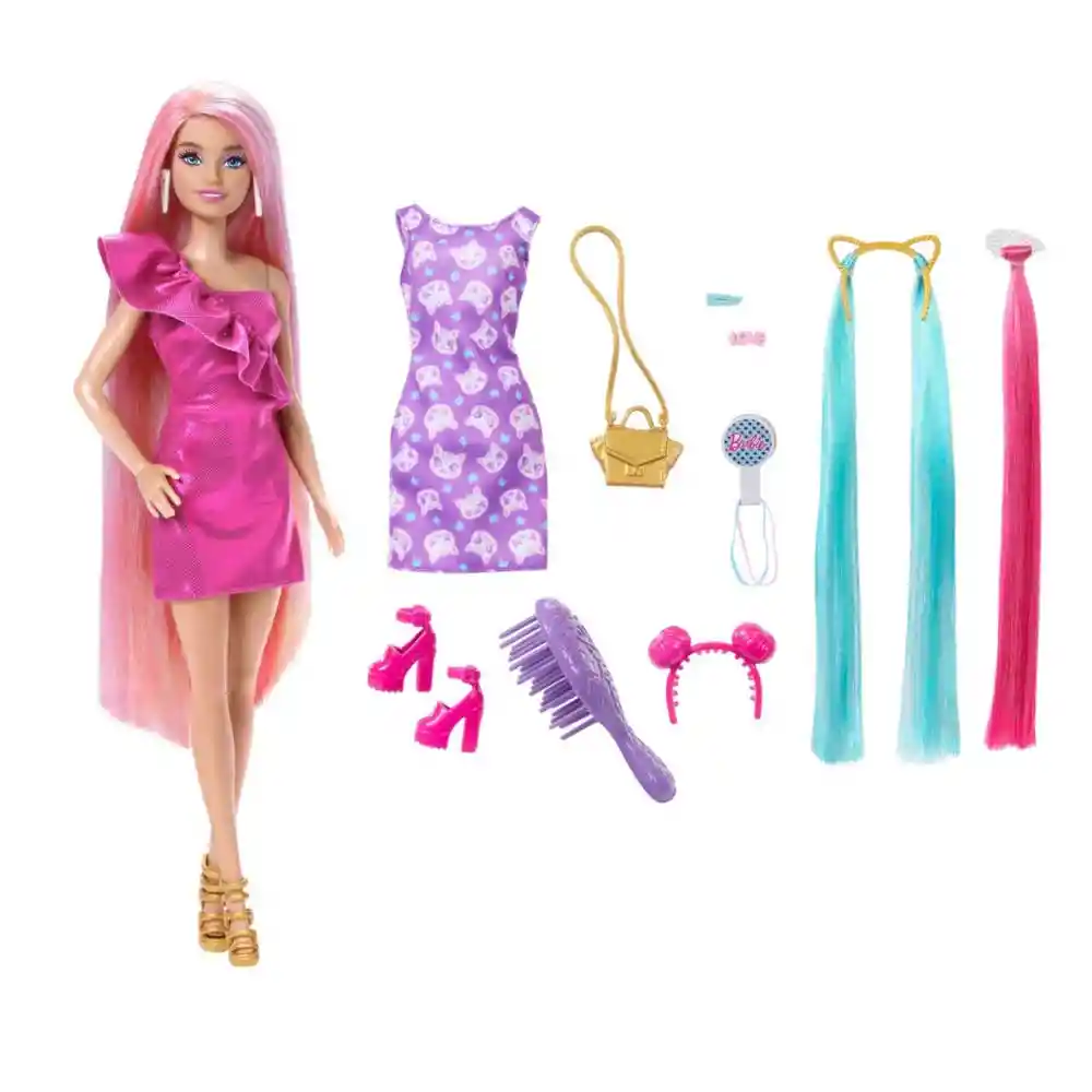 Set De Barbie Totally Hair Pelo Lacio Extralargo Hkt96