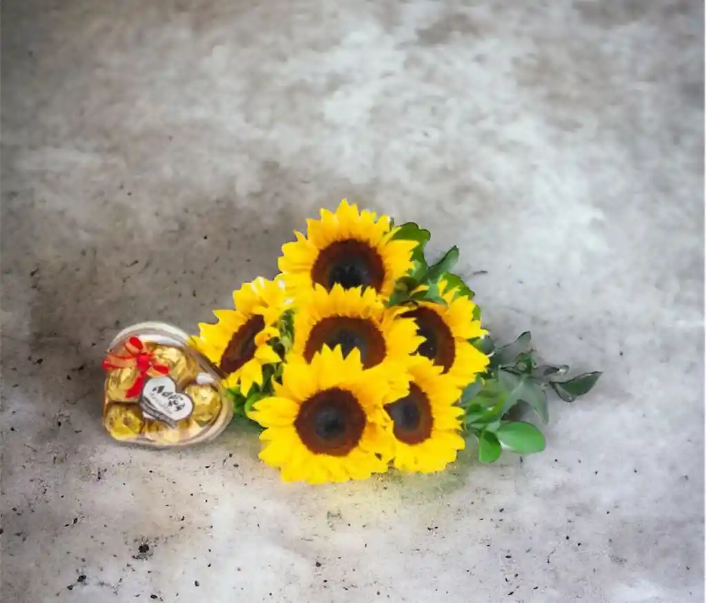 Arreglo Floral, 6 Girasoles Y Chocolates X5