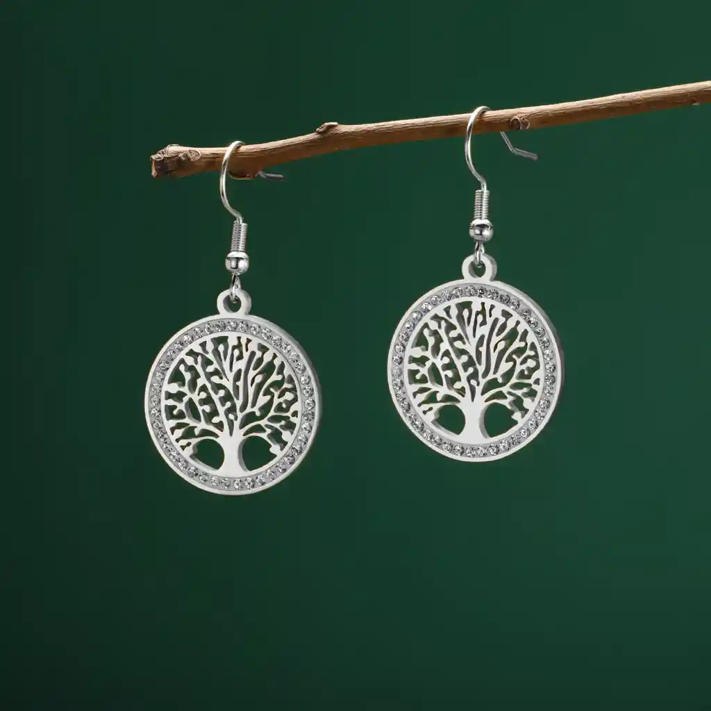 Aretes Para Mujer Árbol De La Vida Fabricados En Acero