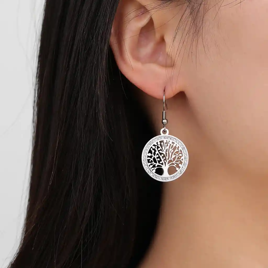 Aretes Para Mujer Árbol De La Vida Fabricados En Acero