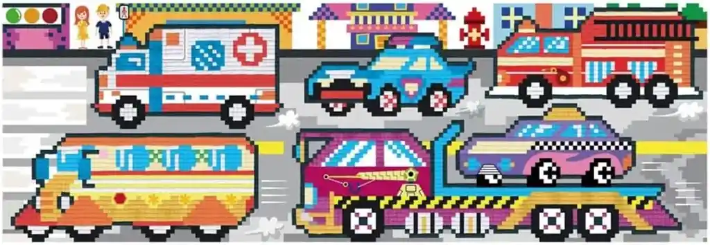 Juego Set Arte Stickers Para Pintar Por Numeros Transportes