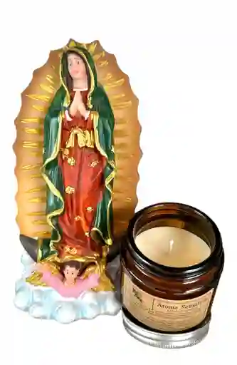 Virgen Guadalupe Color 20 Cm Y Vela De Soya