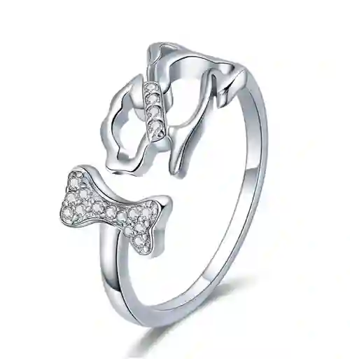 Anillo Ajustable Para Mujer Hueso Perro Circones Plata 925